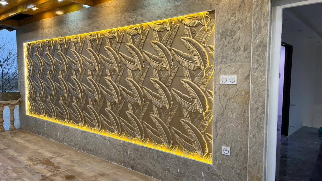 اجرای سنگ مصنوعی طرح پر توسط فروشگاه کارن دکور رشت